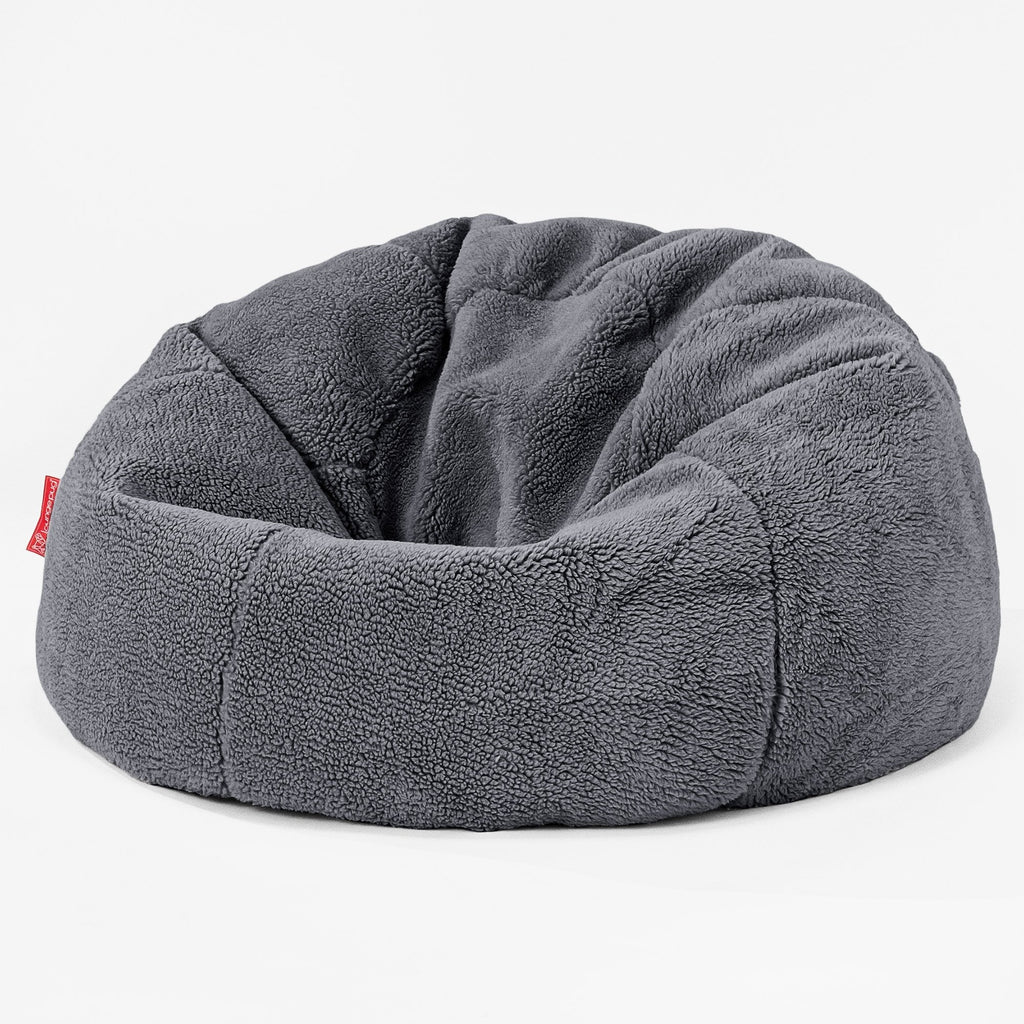 Saccosäck Barn C200-L, CloudSac Memoryskum - Teddy-fuskpäls Mörkgrå 01