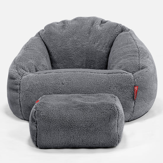 Saccosäck Bubble - Teddy-fuskpäls Mörkgrå 02