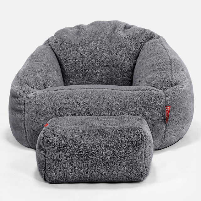 Saccosäck Bubble - Teddy-fuskpäls Mörkgrå 02