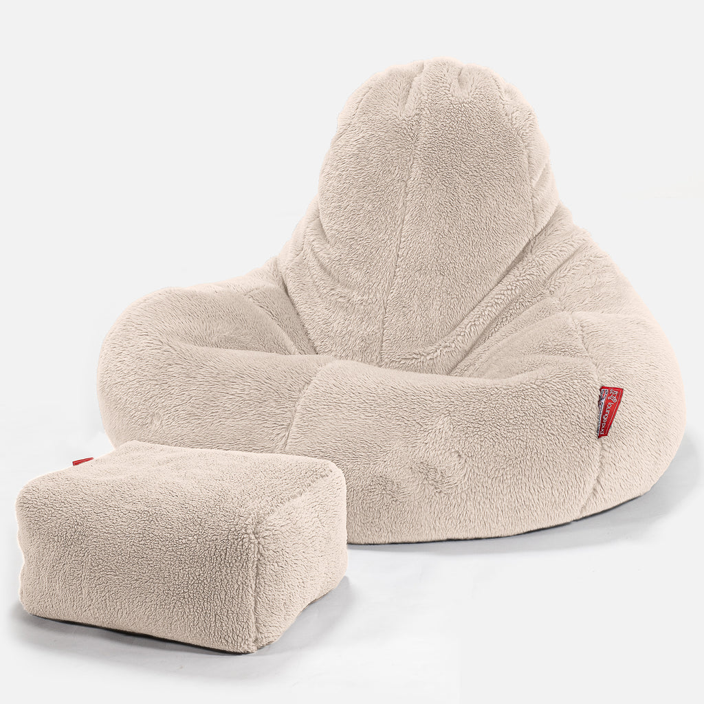 Saccosäck Ultra Lux för Spelande - Teddy-fuskpäls Gräddvit 02