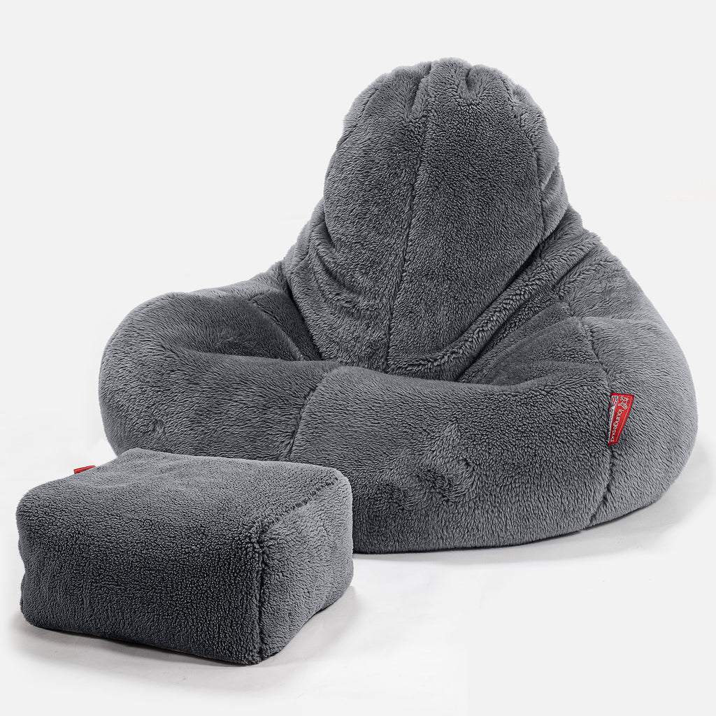 Saccosäck Ultra Lux för Spelande - Teddy-fuskpäls Mörkgrå 02
