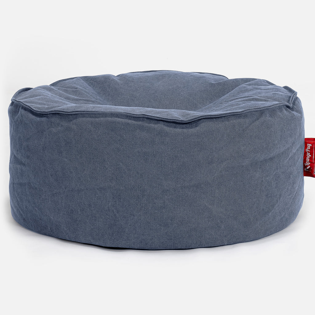 Sittpuff Rund - Stentvättad denim Marinblå 01