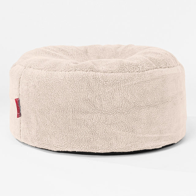 Sittpuff Rund - Teddy-fuskpäls Gräddvit 01