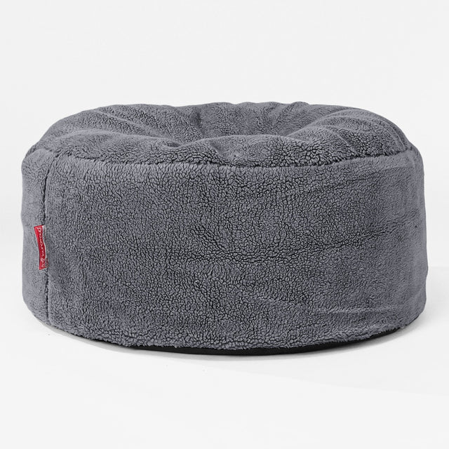 Sittpuff Rund - Teddy-fuskpäls Mörkgrå 01
