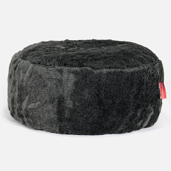 Sittpuff Rund - Fuskpäls Svart 01