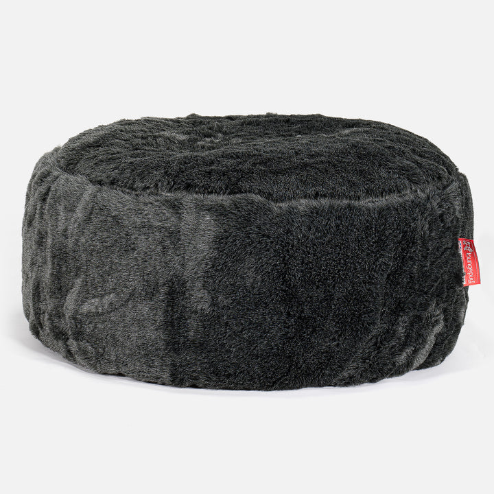 Sittpuff Rund - Fuskpäls Svart 01