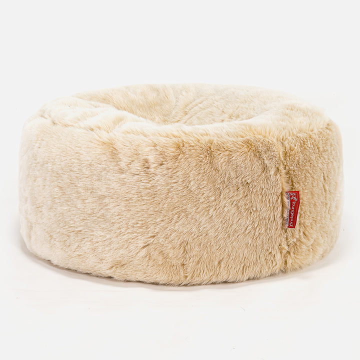 Sittpuff Rund - Fuskpäls Vit 01