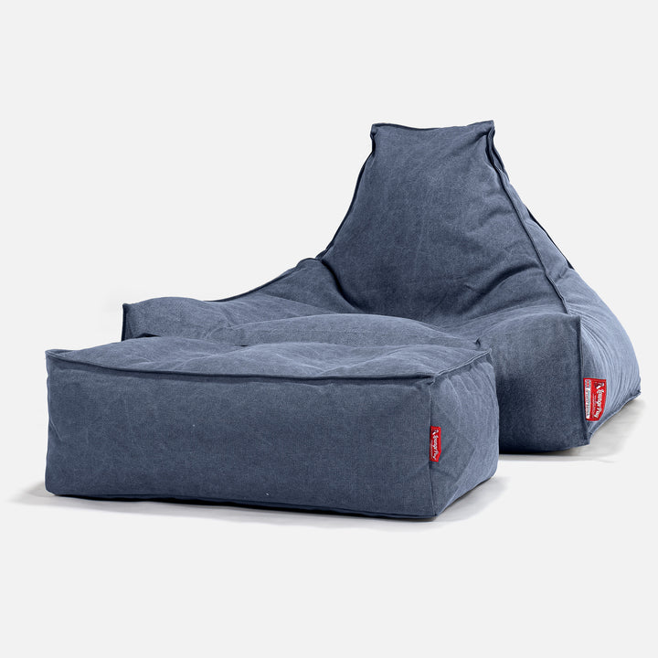 Sittsäck Lounge - Stentvättad denim Marinblå 02