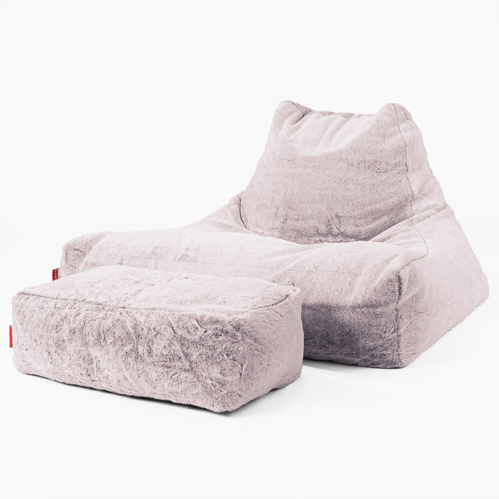 Soffa Lounge XXL Sittsäck - Fuskkaninpäls Gammelrosa 02