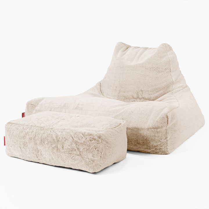 Soffa Lounge XXL Sittsäck - Fuskkaninpäls Vit 02