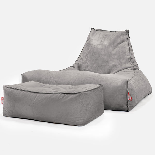 Soffa Lounge XXL Sittsäck - Sammet Silverfärgad 02