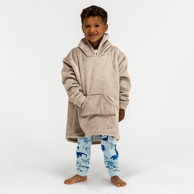 Oversized Hoodie-filt för Barn - Minky Gräddvit / Minkbrun 01