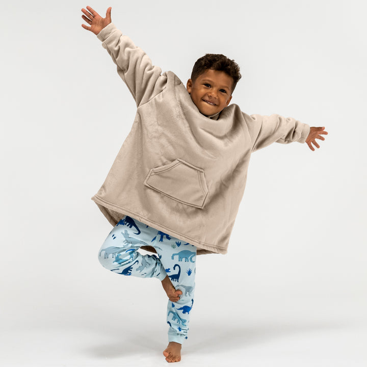Oversized Hoodie-filt för Barn - Minky Gräddvit / Minkbrun 02