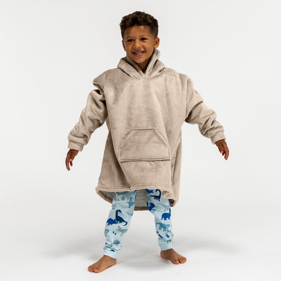 Oversized Hoodie-filt för Barn - Minky Gräddvit / Minkbrun 03