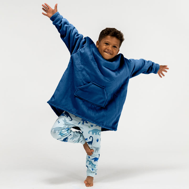 Oversized Hoodie-filt för Barn - Minky Mörkblå 02