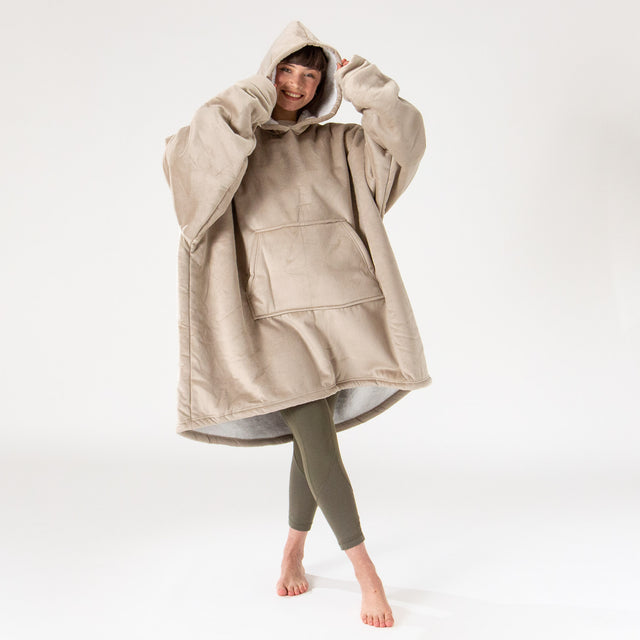 Oversized Hoodie-filt för Vuxna - Minky Gräddvit / Minkbrun 01