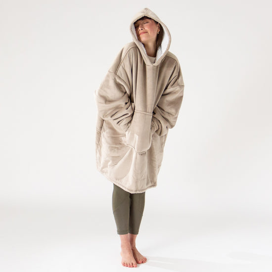 Oversized Hoodie-filt för Vuxna - Minky Gräddvit / Minkbrun 02