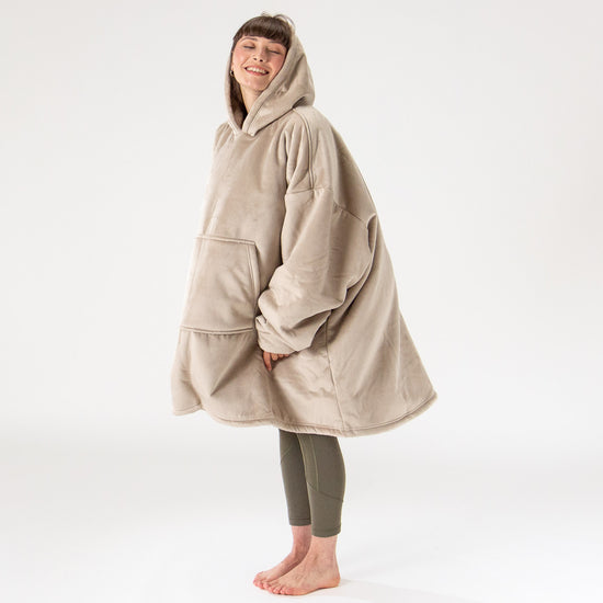 Oversized Hoodie-filt för Vuxna - Minky Gräddvit / Minkbrun 03