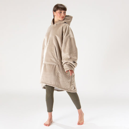 Oversized Hoodie-filt för Vuxna - Minky Gräddvit / Minkbrun 04