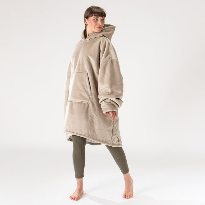 Oversized Hoodie-filt för Vuxna - Minky Gräddvit / Minkbrun 04