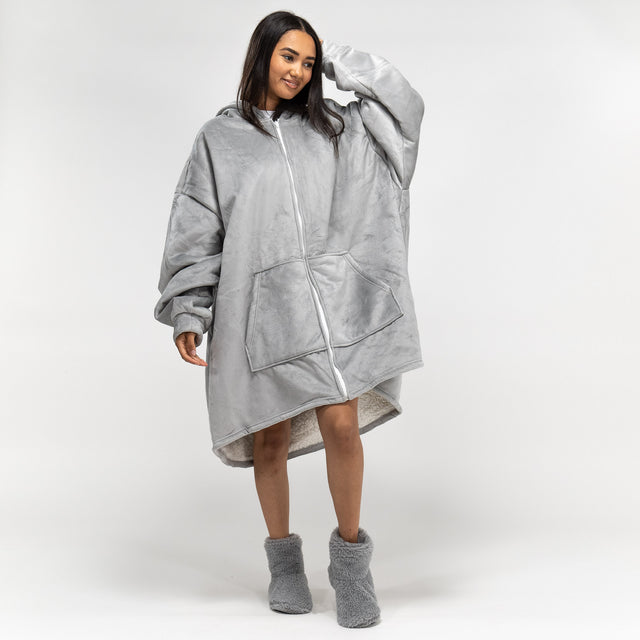 Oversized Hoodie-filt med Dragkedja för Vuxna - Minky Grå 01