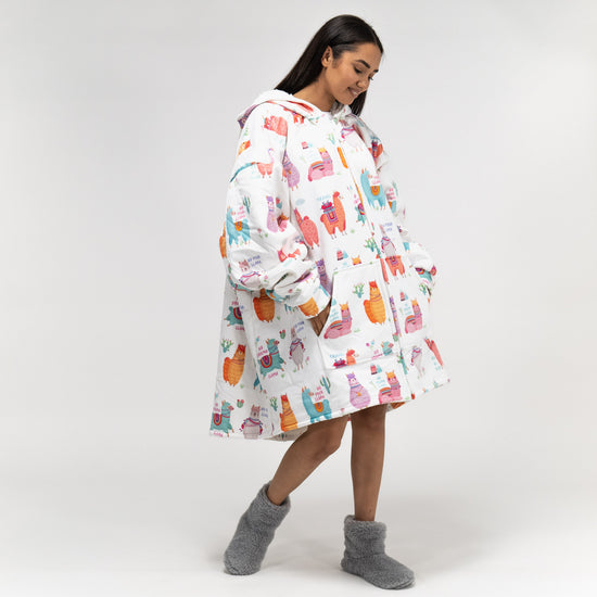Oversized Hoodie-filt med Dragkedja för Vuxna - Minky Lama 02