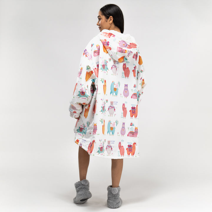 Oversized Hoodie-filt med Dragkedja för Vuxna - Minky Lama 03