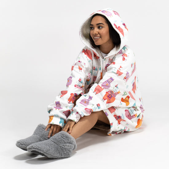 Oversized Hoodie-filt med Dragkedja för Vuxna - Minky Lama 04