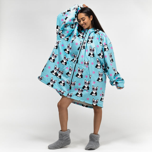 Oversized Hoodie-filt med Dragkedja för Vuxna - Minky Mops 01
