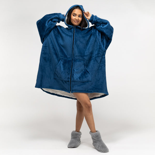 Oversized Hoodie-filt med Dragkedja för Vuxna - Minky Mörkblå 01