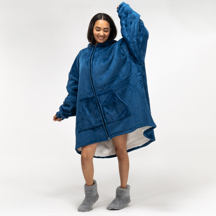 Oversized Hoodie-filt med Dragkedja för Vuxna - Minky Mörkblå 02
