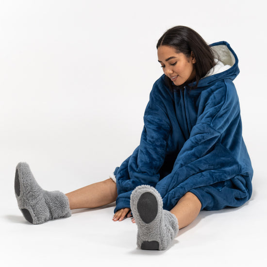 Oversized Hoodie-filt med Dragkedja för Vuxna - Minky Mörkblå 04