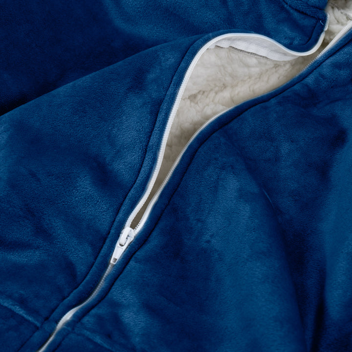 Oversized Hoodie-filt med Dragkedja för Vuxna - Minky Mörkblå 05