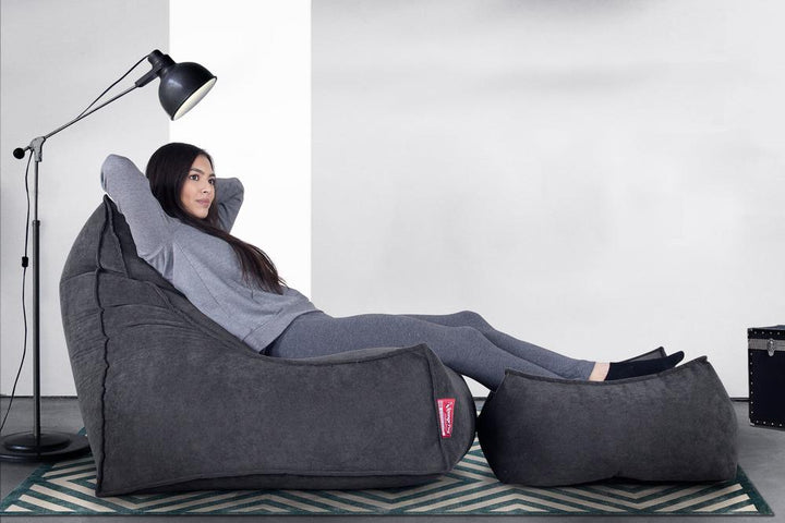 LOUNGE PUG®, Fotpall Sittpuff Stor, Puff, Våfflat Grafitgrå