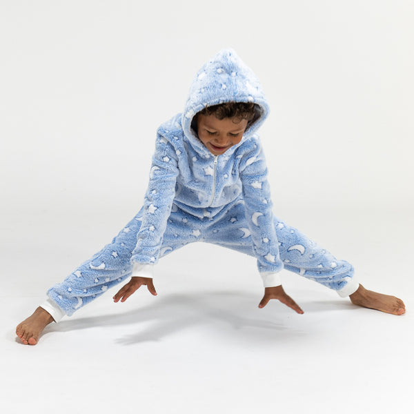 Onesie i Fleece för Barn - Måne och Stjärnor Fabric Close-up Image