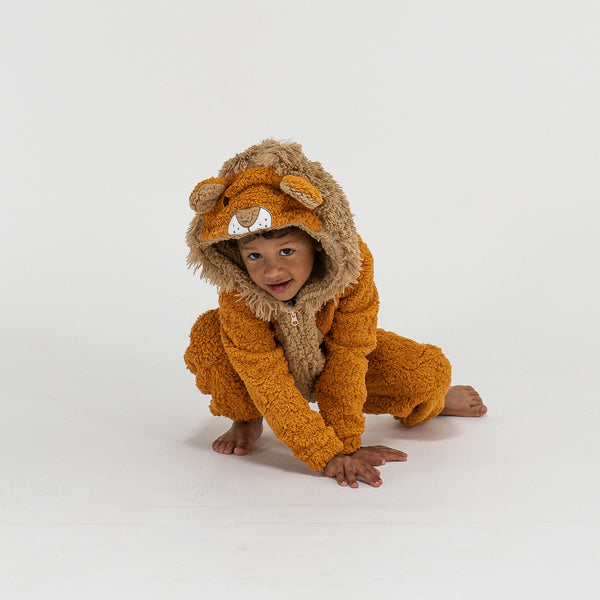 Onesie i Fleece med Djur för Barn - Lejon Fabric Close-up Image