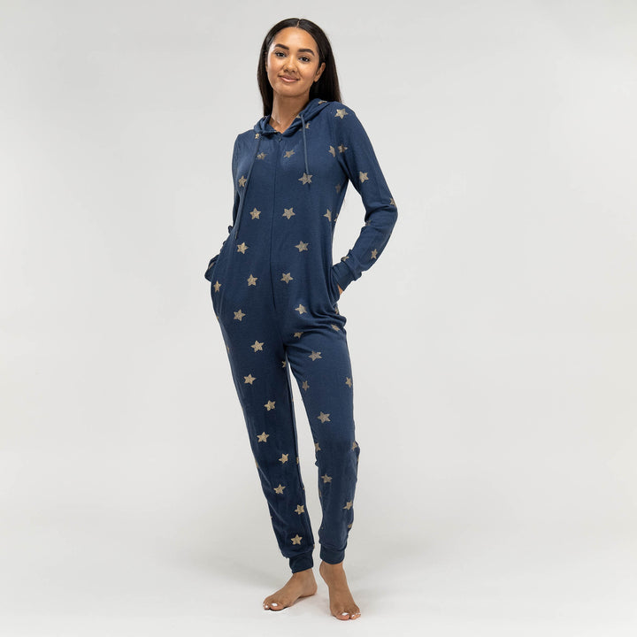 Onesie i Trikå för Dam - Stjärnor Marinblå 01
