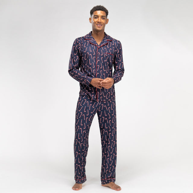 Pyjamas för Herr - Polkagrisränder Marinblå 01