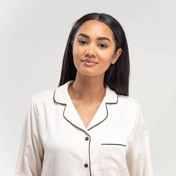 Pyjamasbyxor i Satin för Dam - Gräddvit 02