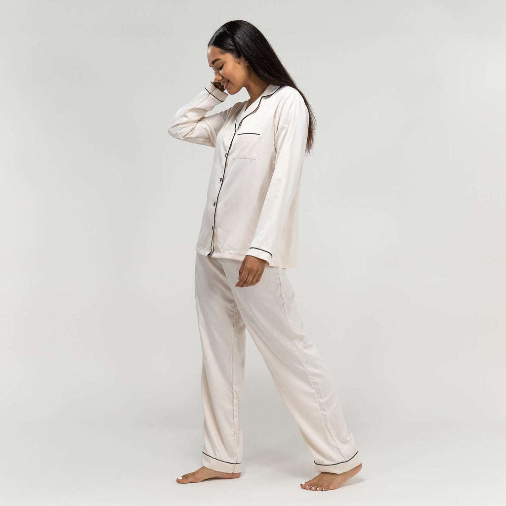 Pyjamasbyxor i Satin för Dam - Gräddvit 03