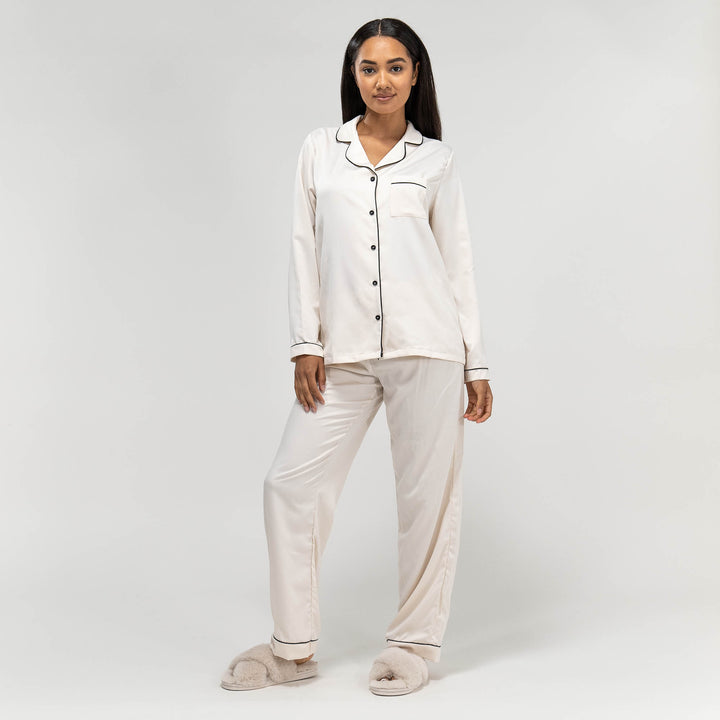Pyjamasbyxor i Satin för Dam - Gräddvit 04