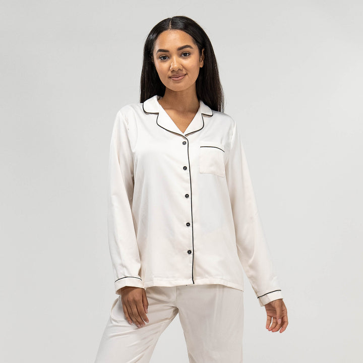 Pyjamasbyxor i Satin för Dam - Gräddvit 05