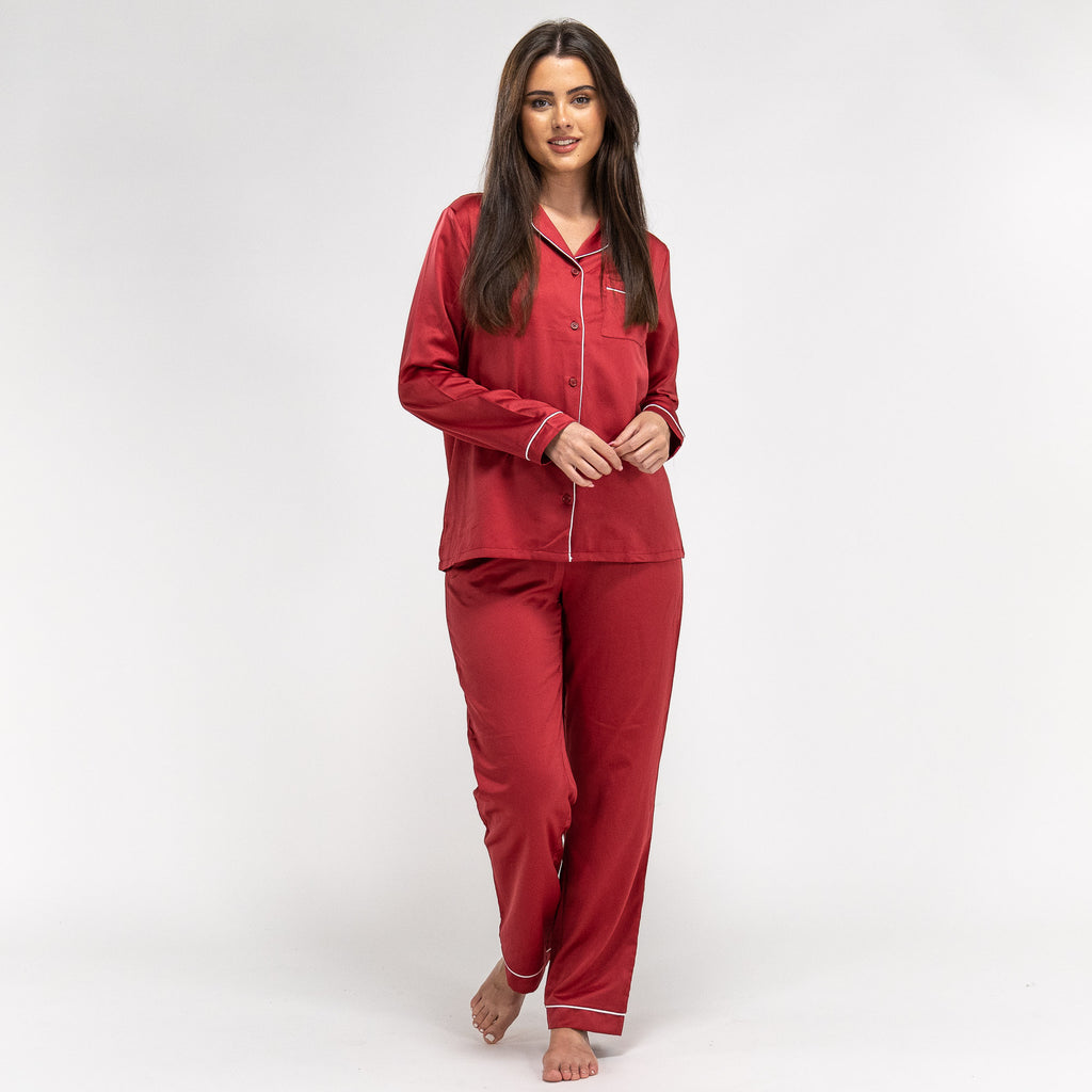 Pyjamasbyxor i Satin för Dam - Röd 01