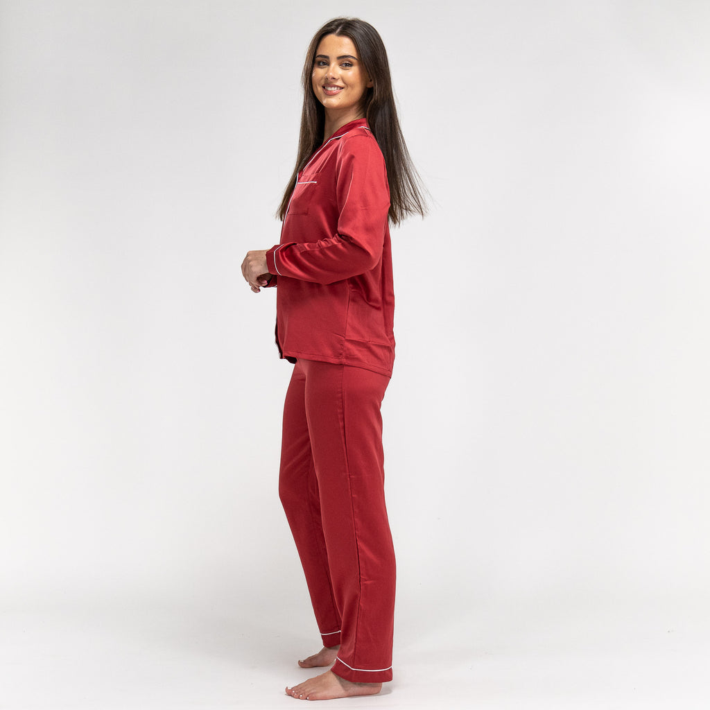 Pyjamasbyxor i Satin för Dam - Röd 02