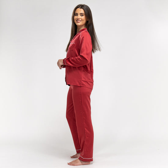 Pyjamasbyxor i Satin för Dam - Röd 02