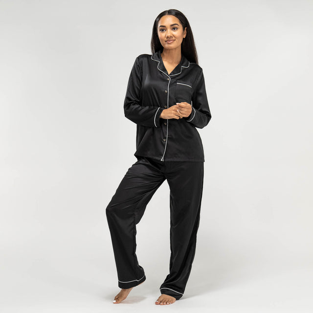 Pyjamasbyxor i Satin för Dam - Svart 01