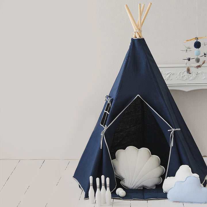 Tipi för Barn av Linne för Inomhusbruk - Marinblå 04