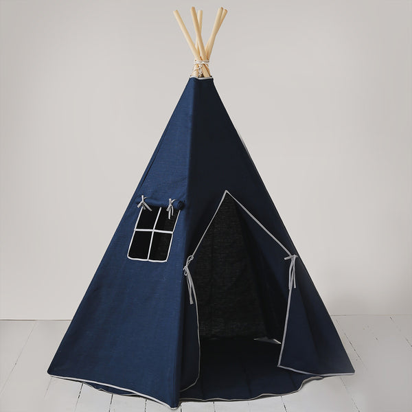 Tipi för Barn av Linne för Inomhusbruk - Marinblå Fabric Close-up Image