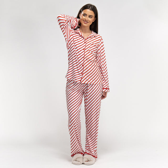 Trikåpyjamas för Dam - Polkagrisränder 01