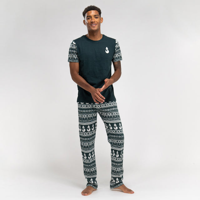 Trikåpyjamas för Herr - Grön Fairisle-mönster 01